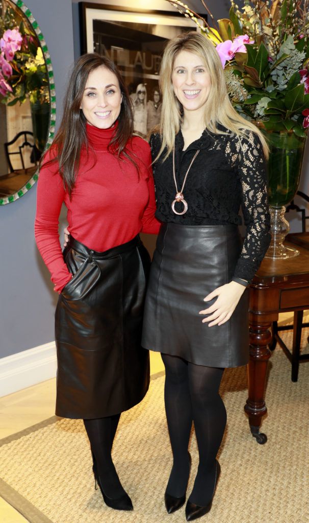 Lee-Ann McCarthy and Michelle Murphy at the launch of A celebration of Irish icons - Past and Present by Korean Chinese visual artist, Jin Yong, in Kildare Village as part of the Dublin Chinese New Year celebrations. Photo Kieran Harnett