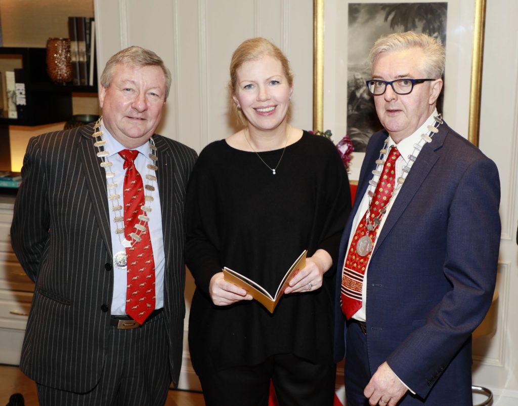 Sean Dunne, Maureen Bergin and Vivian Cummins at the launch of A celebration of Irish icons - Past and Present by Korean Chinese visual artist, Jin Yong, in Kildare Village as part of the Dublin Chinese New Year celebrations. Photo Kieran Harnett
