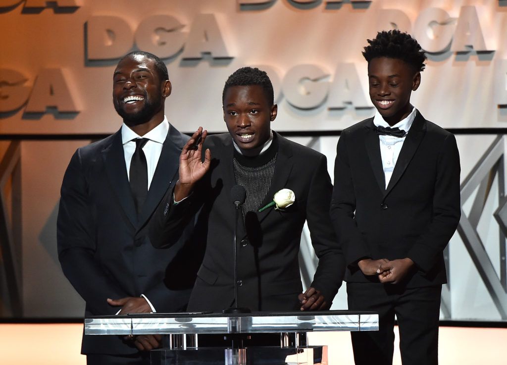 Actors Trevante Rhodes, Ashton Sanders and Alex R. Hibbert onstage during the 69th Annual Directors Guild of America Awards at The Beverly Hilton Hotel on February 4, 2017 in Beverly Hills, California.  (Photo by Alberto E. Rodriguez/Getty Images for DGA)