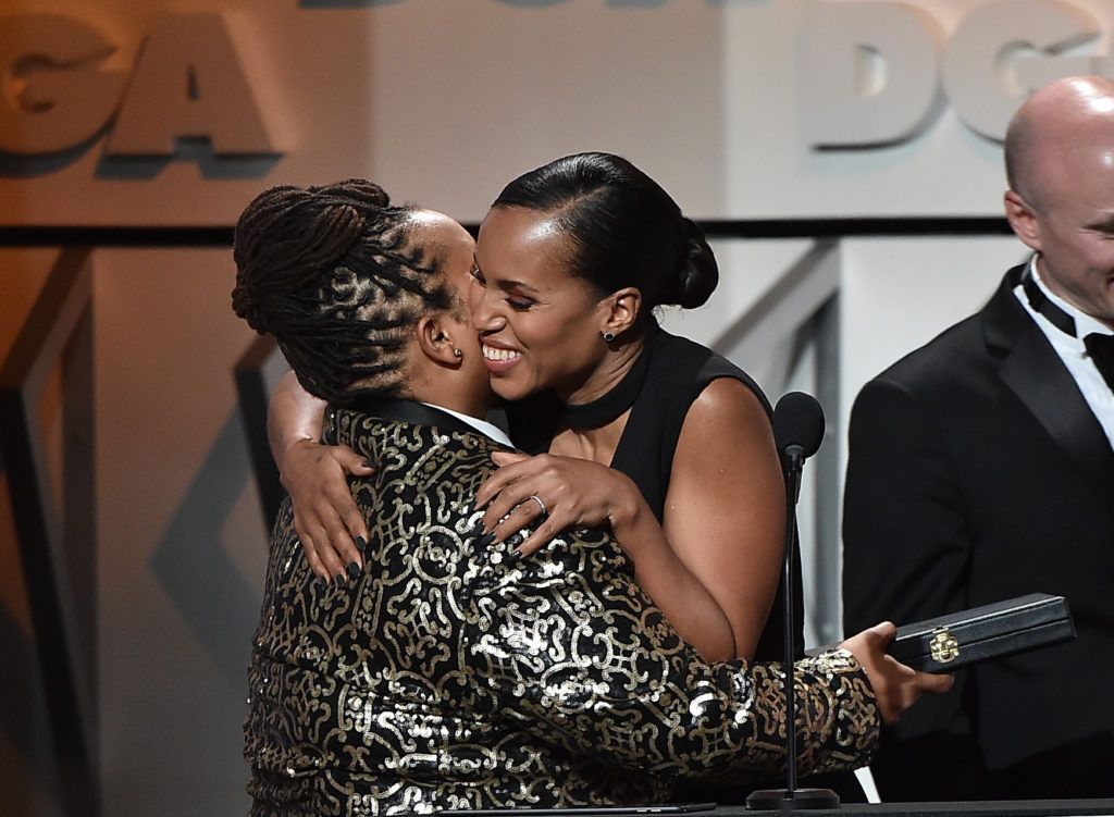 Director Tina Mabry (L) accepts the Outstanding Directorial Achievement in Childrens Programs for 2016 award for 'An American Girl Story - Melody 1963: Love Has to Win' from actress Kerry Washington onstage during the 69th Annual Directors Guild of America Awards at The Beverly Hilton Hotel on February 4, 2017 in Beverly Hills, California.  (Photo by Alberto E. Rodriguez/Getty Images for DGA)