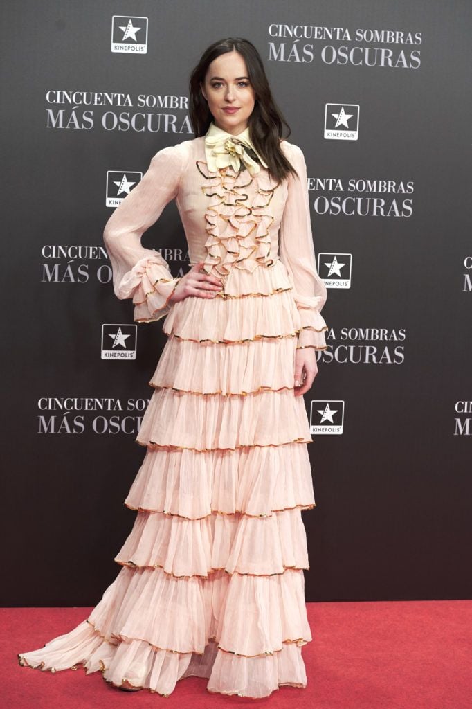 Dakota Johnson attends 'Fifty Shades Darker' (Cincuenta Sombras Mas Oscuras) premiere at the Kinepolis cinema on February 8, 2017 in Madrid, Spain.  (Photo by Carlos Alvarez/Getty Images)