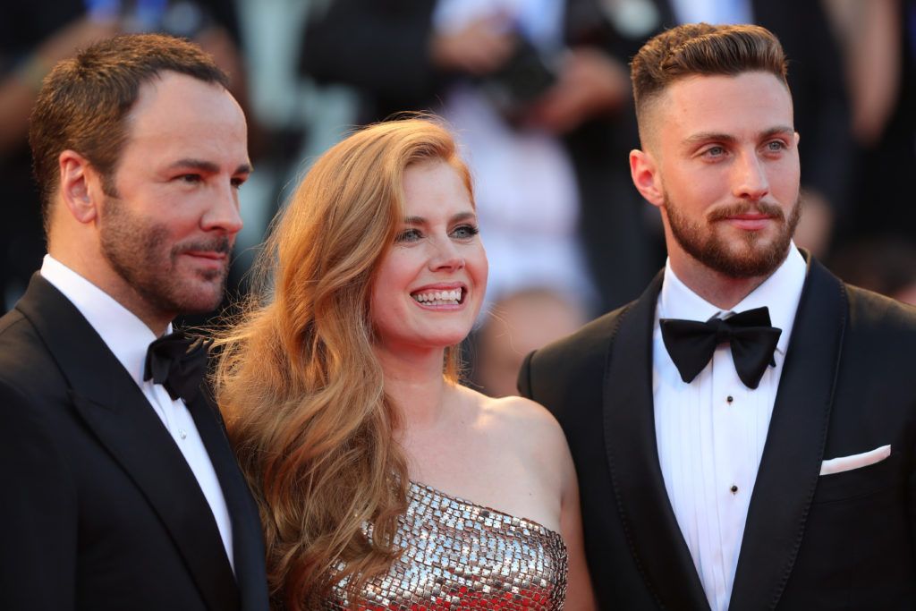 Tom Ford, Amy Adams and Aaron Taylor-Johnson attend the premiere of 'Nocturnal Animals' during the 73rd Venice Film Festival at Sala Grande on September 2, 2016 in Venice, Italy.  (Photo by Vittorio Zunino Celotto/Getty Images)