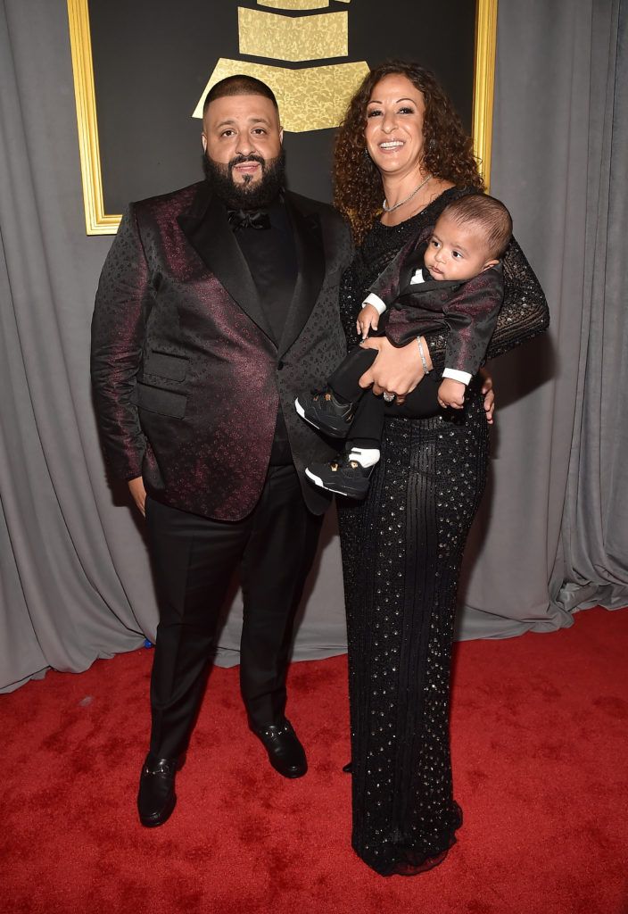 LOS ANGELES, CA - FEBRUARY 12: (L-R) Producer DJ Khaled,  Nicole Tuck and Asahd Tuck Khaled attend The 59th GRAMMY Awards at STAPLES Center on February 12, 2017 in Los Angeles, California.  (Photo by Alberto E. Rodriguez/Getty Images for NARAS)