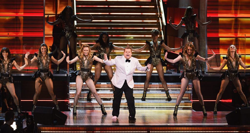 LOS ANGELES, CA - FEBRUARY 12:  Host James Corden (C) speaks onstage during The 59th GRAMMY Awards at STAPLES Center on February 12, 2017 in Los Angeles, California.  (Photo by Kevin Winter/Getty Images for NARAS)