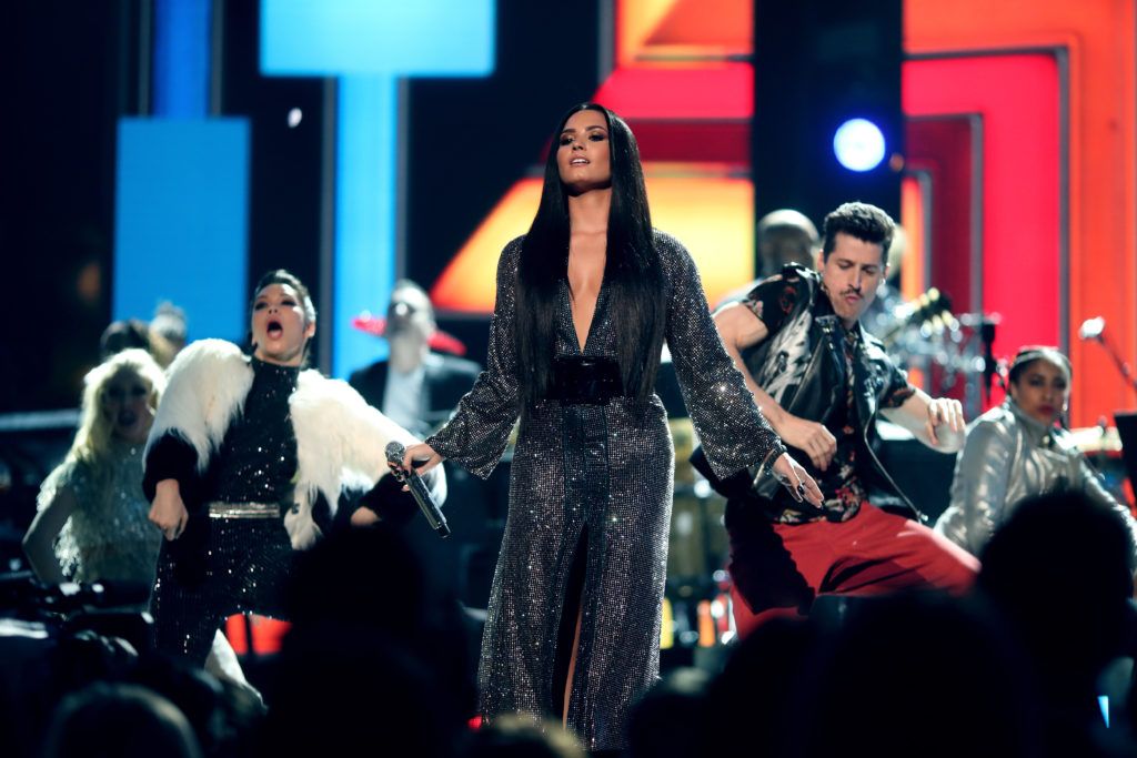 LOS ANGELES, CA - FEBRUARY 12:  Music artist Demi Lovato onstage during The 59th GRAMMY Awards at STAPLES Center on February 12, 2017 in Los Angeles, California.  (Photo by Christopher Polk/Getty Images for NARAS)