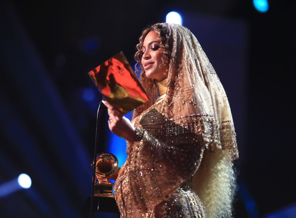 LOS ANGELES, CA - FEBRUARY 12: Singer Beyonce during The 59th GRAMMY Awards at STAPLES Center on February 12, 2017 in Los Angeles, California.  (Photo by Christopher Polk/Getty Images for NARAS)