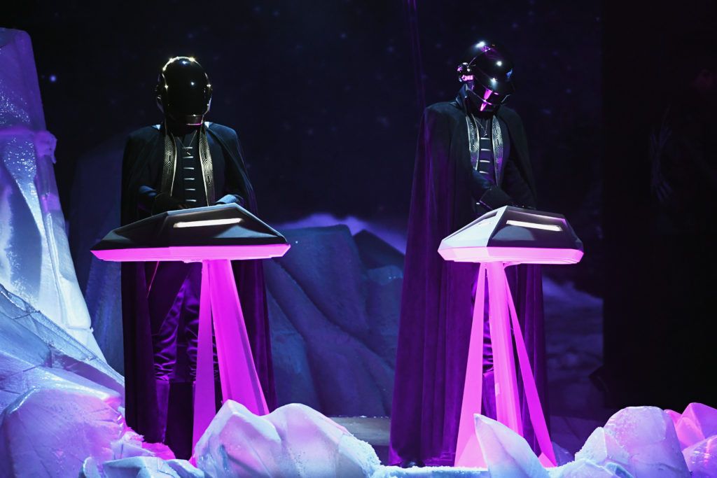 LOS ANGELES, CA - FEBRUARY 12:  Music group Daft Punk performs onstage during The 59th GRAMMY Awards at STAPLES Center on February 12, 2017 in Los Angeles, California.  (Photo by Kevin Winter/Getty Images for NARAS)