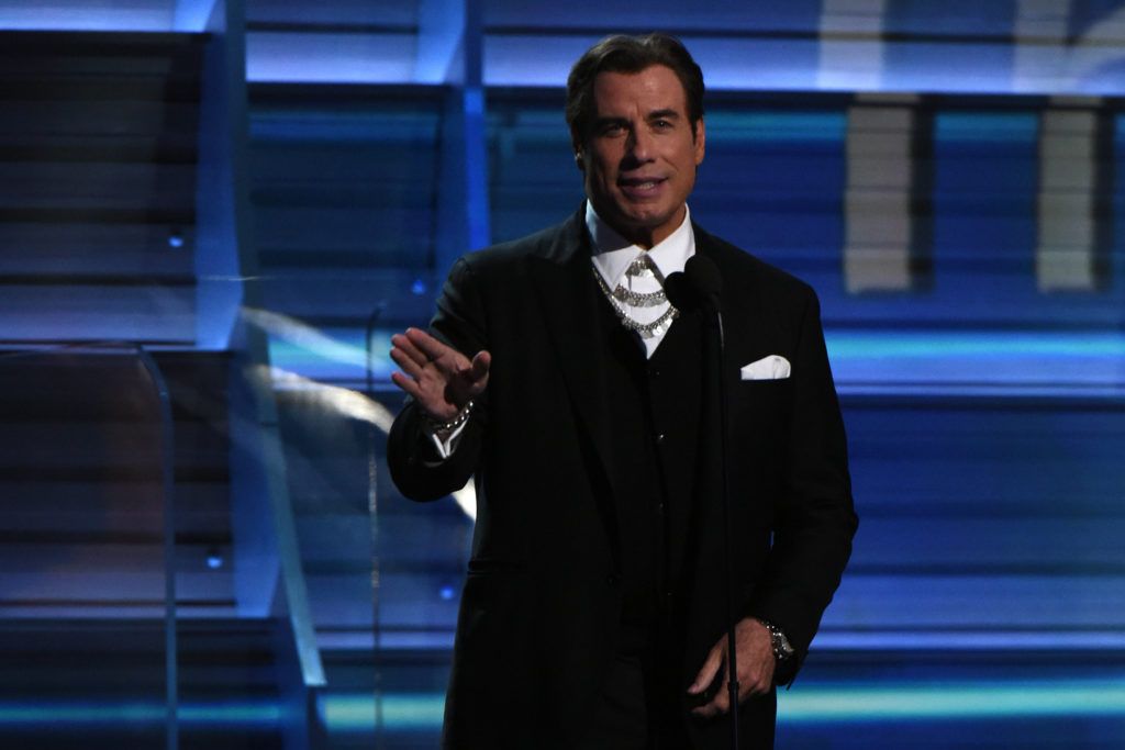 Actor John Travolta presents an award during the 59th Annual Grammy music Awards on February 12, 2017, in Los Angeles, California.        (Photo VALERIE MACON/AFP/Getty Images)