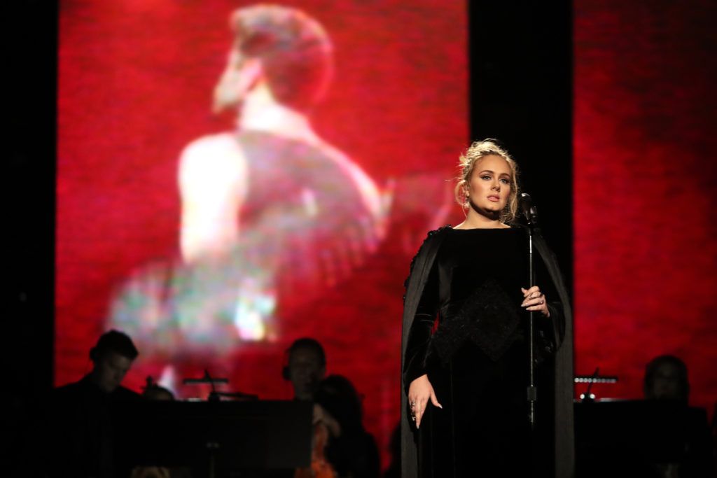 LOS ANGELES, CA - FEBRUARY 12:  Singer Adele during The 59th GRAMMY Awards at STAPLES Center on February 12, 2017 in Los Angeles, California.  (Photo by Christopher Polk/Getty Images for NARAS)