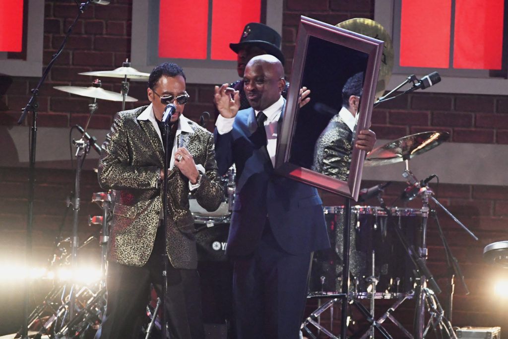 LOS ANGELES, CA - FEBRUARY 12:  (L-R) Recording artists Morris Day, and Jerome Benton of music group The Time perform onstage during The 59th GRAMMY Awards at STAPLES Center on February 12, 2017 in Los Angeles, California.  (Photo by Kevin Winter/Getty Images for NARAS)