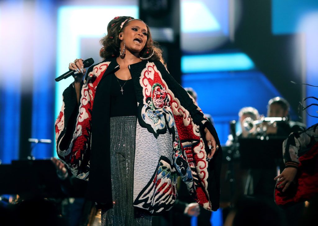 LOS ANGELES, CA - FEBRUARY 12:  Music artist Andra Day onstage during The 59th GRAMMY Awards at STAPLES Center on February 12, 2017 in Los Angeles, California.  (Photo by Christopher Polk/Getty Images for NARAS)