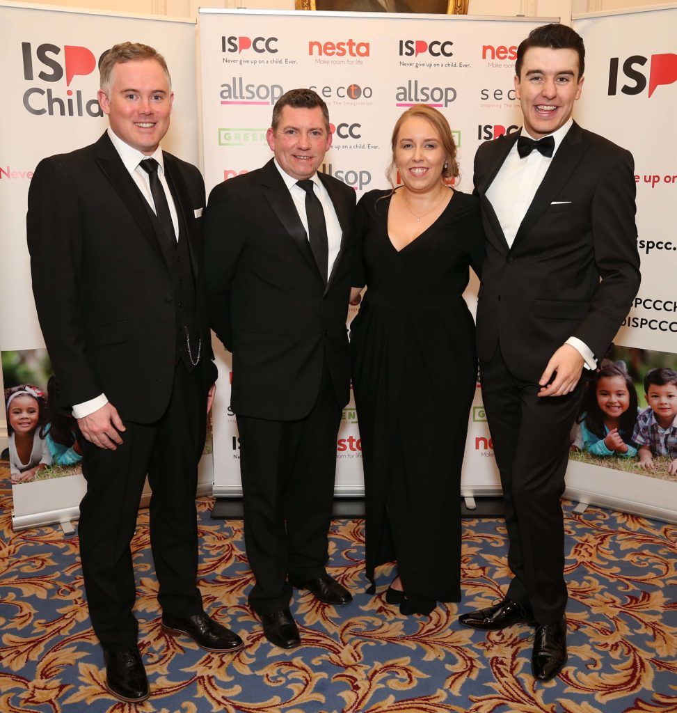 Kevin Lyons (left) with Brian Hefferon, Aoife Long and Al Porter, pictured at the Nesta sponsored ISPCC Valentines Ball held in the Shelbourne Hotel. Pic. Robbie Reynolds