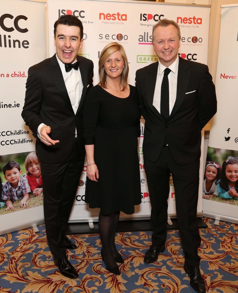 Al Porter with Grainia Long and Matt Cooper, pictured at the Nesta sponsored ISPCC Valentines Ball held in the Shelbourne Hotel. Pic. Robbie Reynolds