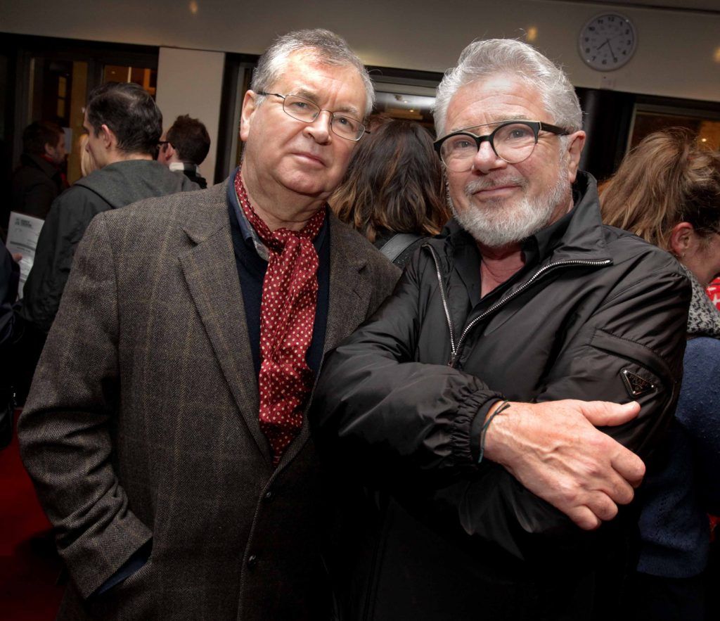 Joe Duffy and John McColgan pictured at the opening night of Arlington, written and directed by Enda Walsh and choreographed by Emma Martin, at the Abbey Theatre. Photo: Mark Stedman