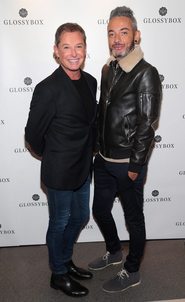 Stephen Kelly and Fergus Daly pictured at the Glossybox Girls Night Out screening at Movie's at Dundrum to celebrate their February LOVE Box. Picture: Brian McEvoy