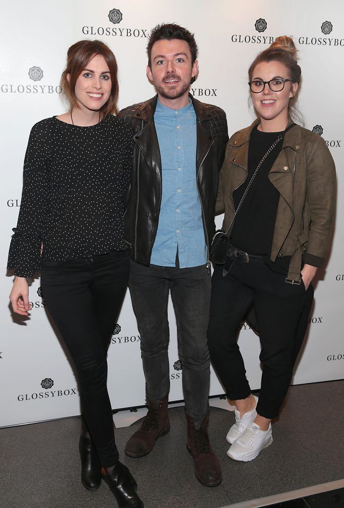 Holly White, Cathal Kenny and Sarah Hanrahan pictured at the Glossybox Girls Night Out screening at Movie's at Dundrum to celebrate their February LOVE Box. Picture: Brian McEvoy