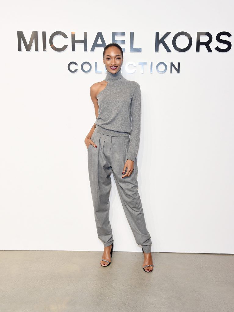 Model Jourdan Dunn attends the Michael Kors Collection Fall 2017 runway show at Spring Studios on February 15, 2017 in New York City.  (Photo by Jamie McCarthy/Getty Images for Michael Kors)