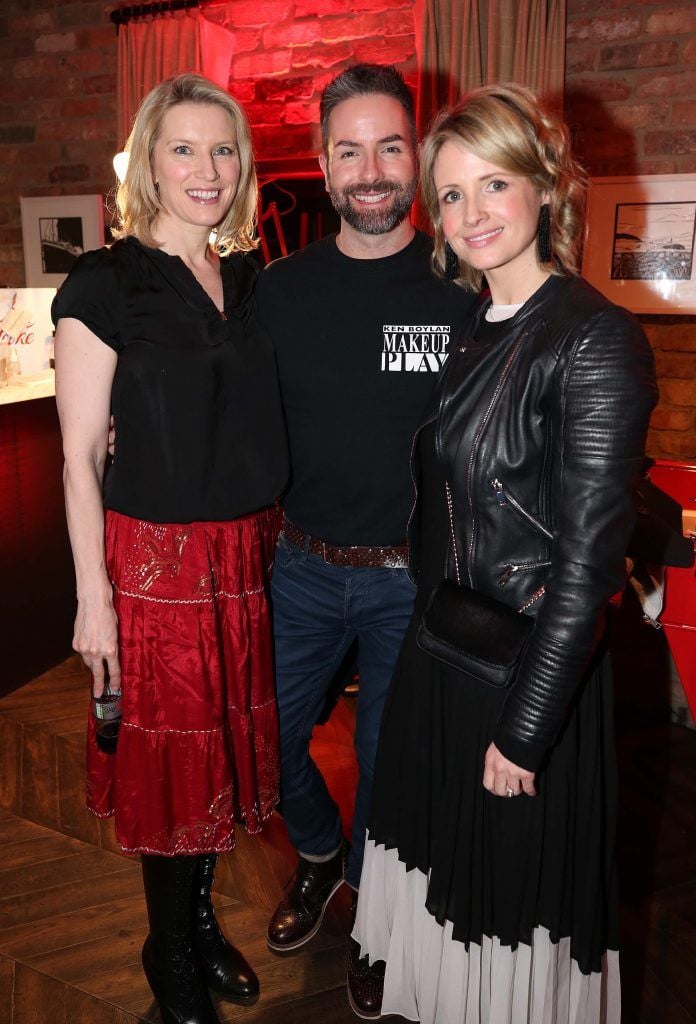 Pamela Flood with Ken Boylan and Louise Stokes, pictured at the Diet Coke 'Get the Gang Back Together' event, which took place Thursday 16th February at The Dean Hotel, Harcourt Street. Pic Robbie Reynolds