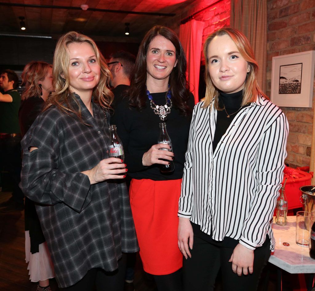 Eimear Kelly with Laura Shackleton and Tara Miskelly, pictured at the Diet Coke 'Get the Gang Back Together' event, which took place Thursday 16th February at The Dean Hotel, Harcourt Street. Pic Robbie Reynolds