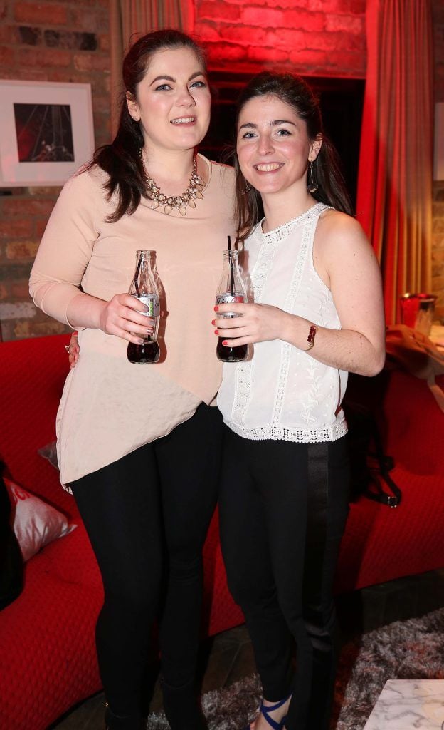 Georgia Hickey and Marie McBrien, pictured at the Diet Coke 'Get the Gang Back Together' event, which took place Thursday 16th February at The Dean Hotel, Harcourt Street. Pic Robbie Reynolds