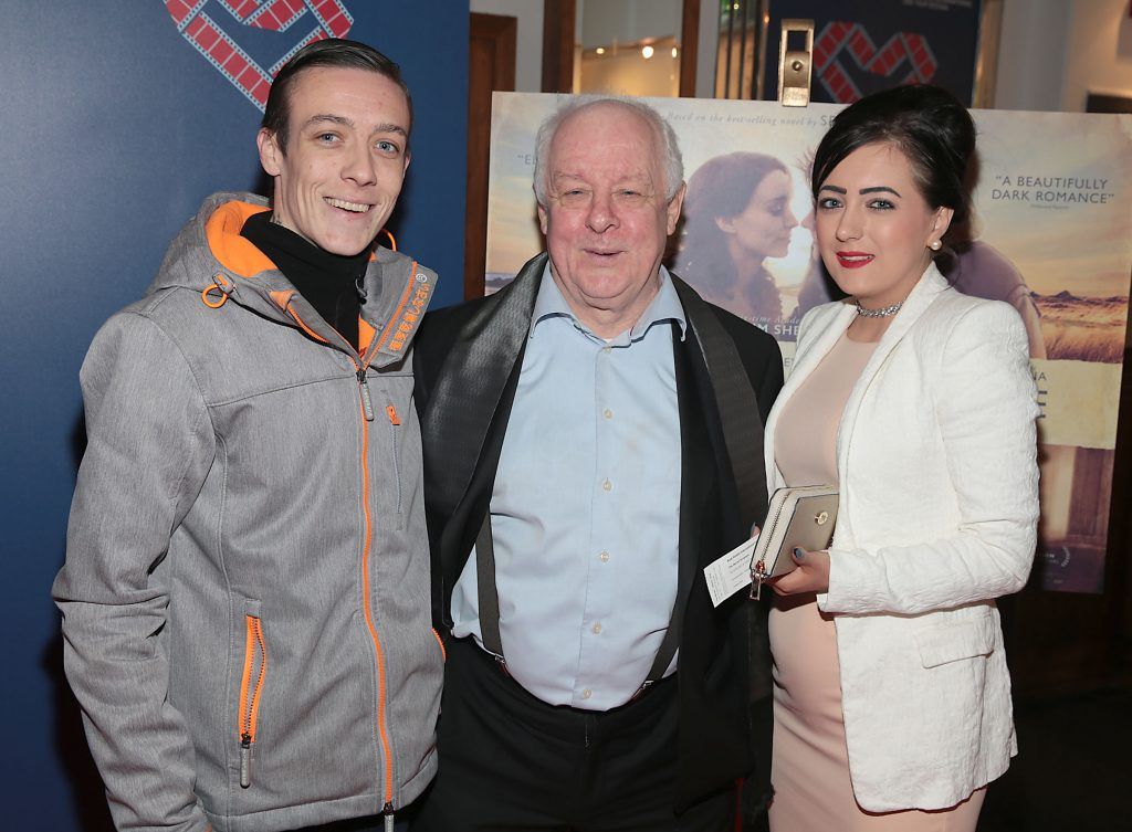 Jim Sheridan welcomes recently engaged former Apollo House residents Mark Seenan and Cheryl Murphy to the Audi Dublin International Film Festival gala screening of his film The Secret Scripture at The Savoy Cinema, Dublin. Picture: Brian McEvoy
