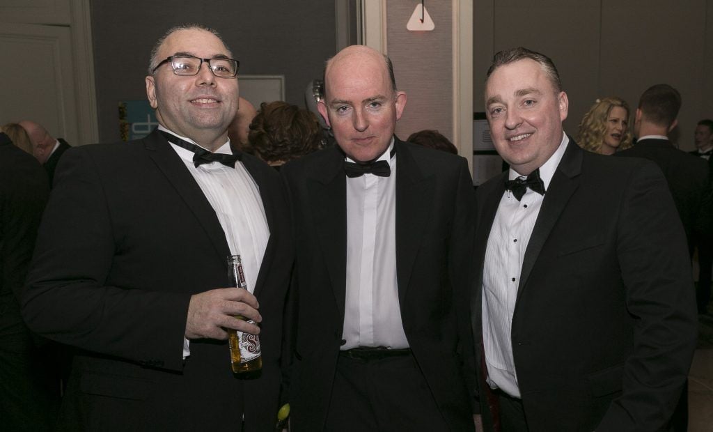 Mick MacDermott - David Mahon - Gerry Tynam from Ashville Media at the Accenture Digital Media Awards 2017, held in The Clayton Hotel, Burlington Road, Dublin. February 2017 (Photo: Paul Sherwood)