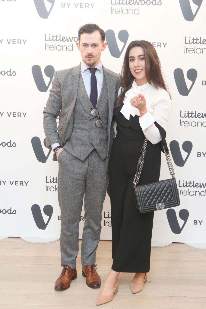 Damien Broderick  and Nadia McDonagh  arriving at the fashion show for the launch of the Spring 2017 trends for V by Very exclusive to LittlewoodsIreland.ie which took place in the Morrison Hotel . Photo: Leon Farrell/Photocall Ireland