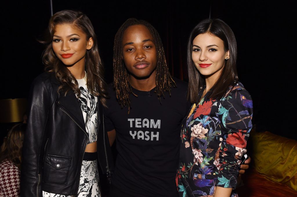 Zendaya, Leon Thomas, and Victoria Justice pose backstage at the Sixth Annual Nickelodeon HALO Awards in New York City. The hour-long concert special will premiere Sunday, Nov. 30, at 7 p.m. (ET/PT) across Nickelodeon networks (Nickelodeon, TeenNick, Nicktoons).  (Photo by Larry Busacca/Getty Images for Nickelodeon)