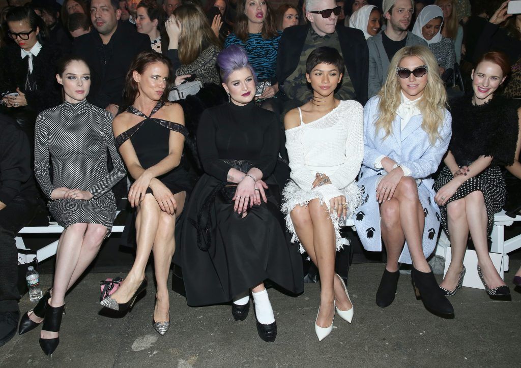 Coco Rocha, Juliette Lewis, Kelly Osbourne, Zendaya, Kesha, and Rachel Brosnahan attend the Christian Siriano Fashion Show at ArtBeam on February 14, 2015 in New York City.  (Photo by Cindy Ord/Getty Images)