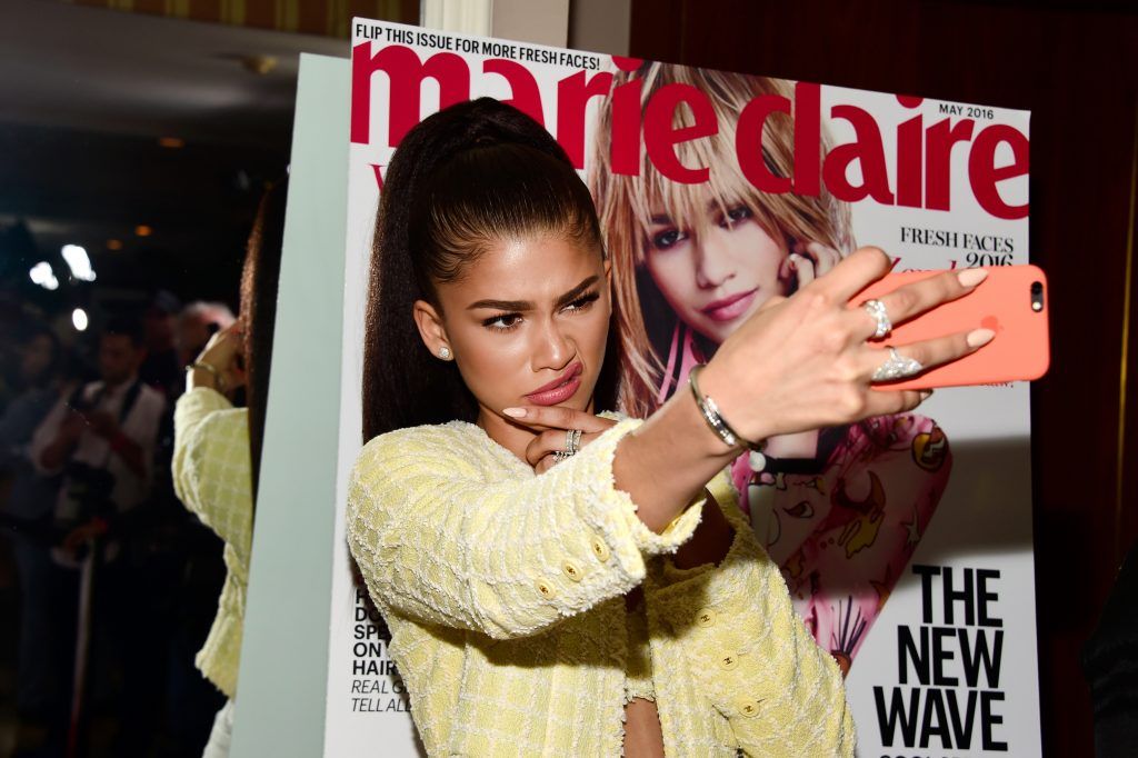 Zendaya attends the "Fresh Faces" party, hosted by Marie Claire, celebrating the May issue cover stars on April 11, 2016 in Los Angeles, California.  (Photo by Frazer Harrison/Getty Images for Marie Claire)
