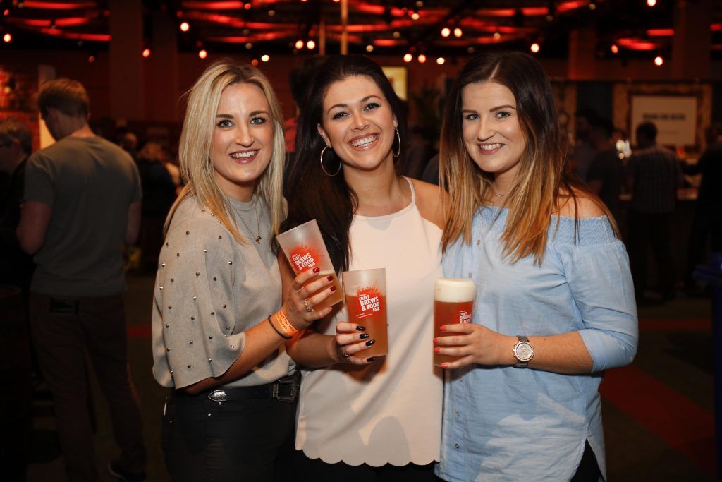 Ciara Boylan, Meghan Foley and Eimear Boylan at the Alltech Craft Brews & Food Fair, Ireland's largest craft brews festival, at the Convention Centre Dublin. The event runs from Thursday 23rd – Saturday 25th February. Picture Conor McCabe Photography.