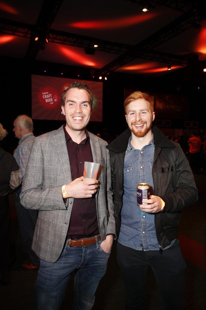 Darren Deasy and Kevin Callanan at the Alltech Craft Brews & Food Fair, Ireland's largest craft brews festival, at the Convention Centre Dublin. The event runs from Thursday 23rd – Saturday 25th February. Picture Conor McCabe Photography.
