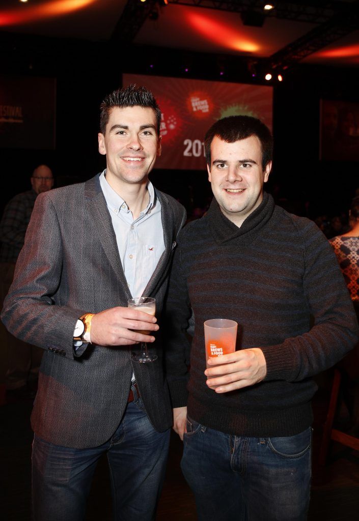 Tommy Costigan and Tadhg O'Brien at the Alltech Craft Brews & Food Fair, Ireland's largest craft brews festival, at the Convention Centre Dublin. The event runs from Thursday 23rd – Saturday 25th February. Picture Conor McCabe Photography.