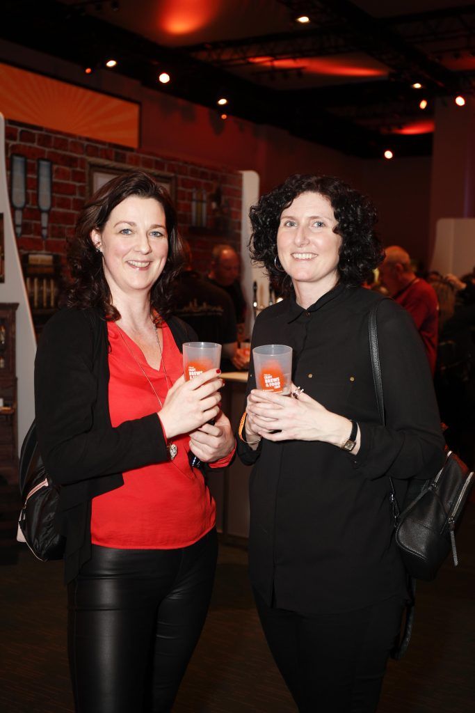 Olive Kidd and Karina Kelly at the Alltech Craft Brews & Food Fair, Ireland's largest craft brews festival, at the Convention Centre Dublin. The event runs from Thursday 23rd – Saturday 25th February. Picture Conor McCabe Photography.