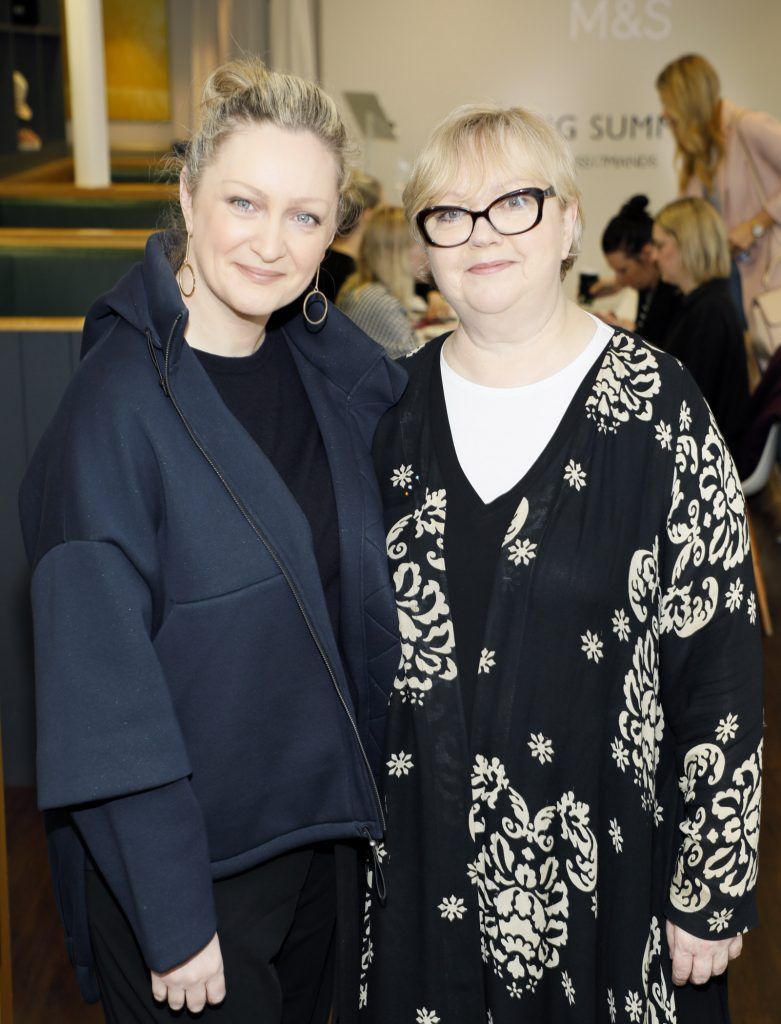 Sinead Keenan and Catherine Condell at the launch of the Marks and Spencer Spring Summer 17 Collection. Guests were treated to an exclusive presentation of the new collection by M&S Style Director Belinda Earl in the M and S Grafton Street, Rooftop Café. Photo by Kieran Harnett