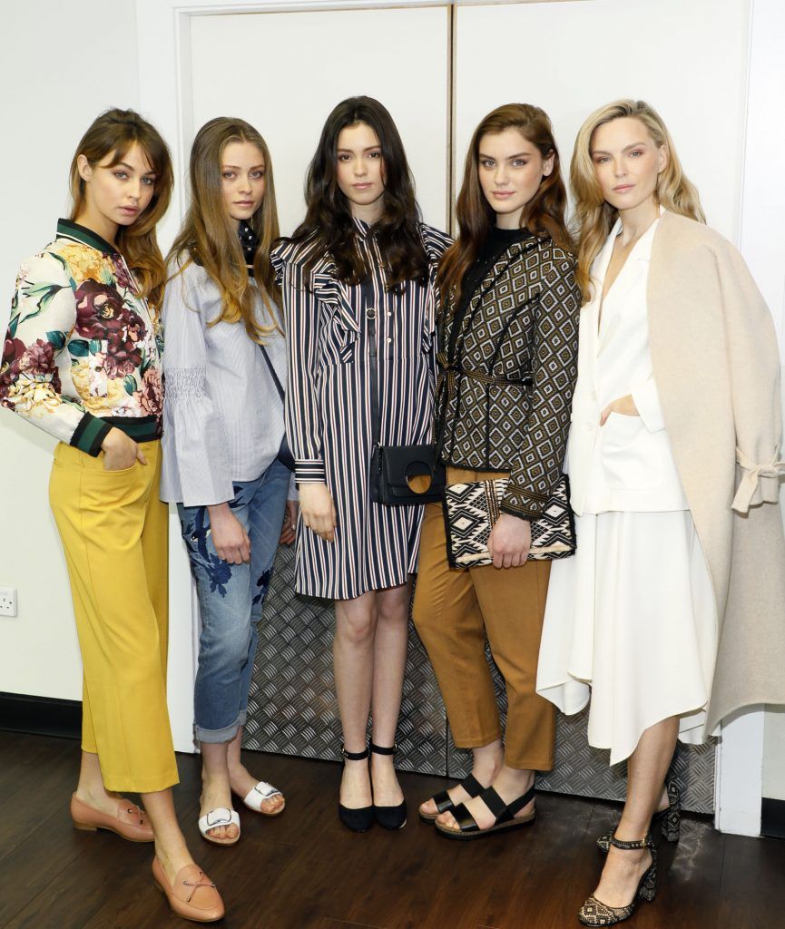 Thalia Heffernan, Aisling Redden, Louise Byrne, Abby Harris and and Sarah Morrissey at the launch of the Marks and Spencer Spring Summer 17 Collection. Guests were treated to an exclusive presentation of the new collection by M&S Style Director Belinda Earl in the M and S Grafton Street, Rooftop Café. Photo by Kieran Harnett