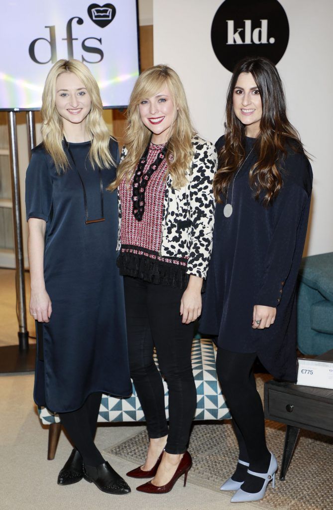 Lauren Martin, Roisin Lafferty and Becky Russell at the DFS Design Evening in the DFS Carrickmines store, where they received designs tips from interiors expert Roisin Lafferty and her KLD team. Photo Kieran Harnett