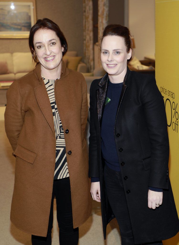 Clare Byrne and Nuala McCaughey at the DFS Design Evening in the DFS Carrickmines store, where they received designs tips from interiors expert Roisin Lafferty and her KLD team. Photo Kieran Harnett