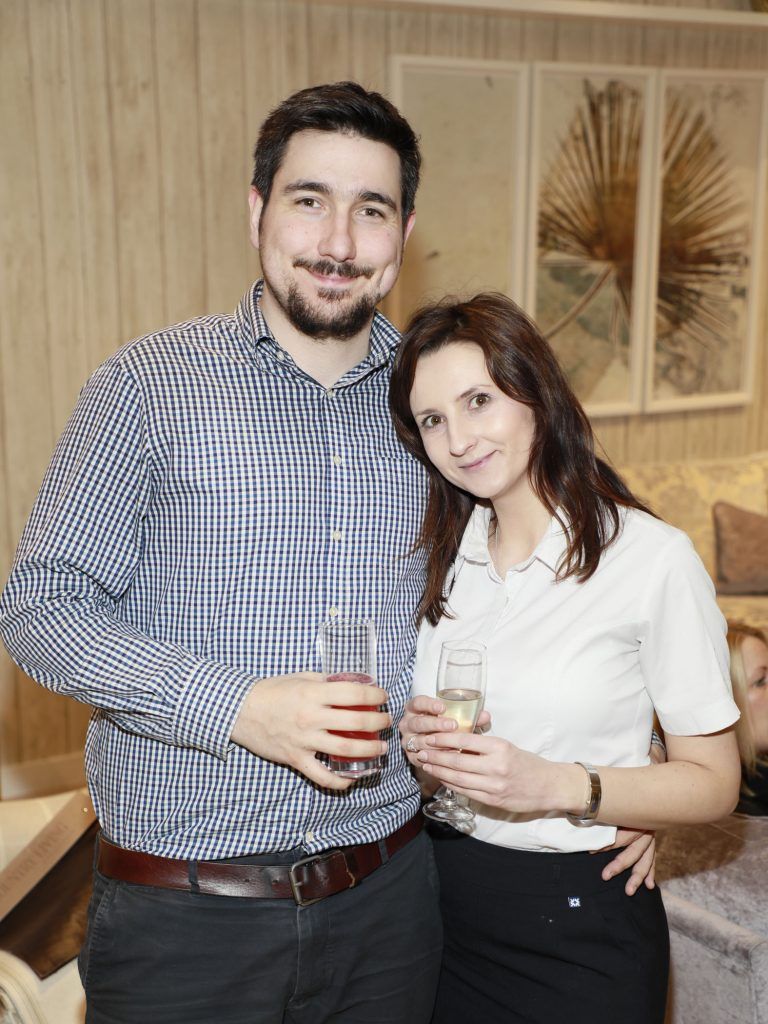Sean O'Reilly and Anna Danicka at the DFS Design Evening in the DFS Carrickmines store, where they received designs tips from interiors expert Roisin Lafferty and her KLD team. Photo Kieran Harnett