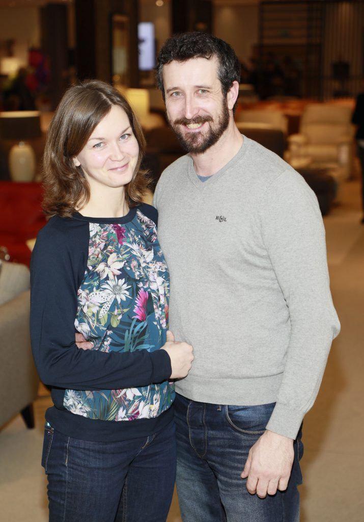 Marina Andreeva and Niall Maxwell at the DFS Design Evening in the DFS Carrickmines store, where they received designs tips from interiors expert Roisin Lafferty and her KLD team. Photo Kieran Harnett