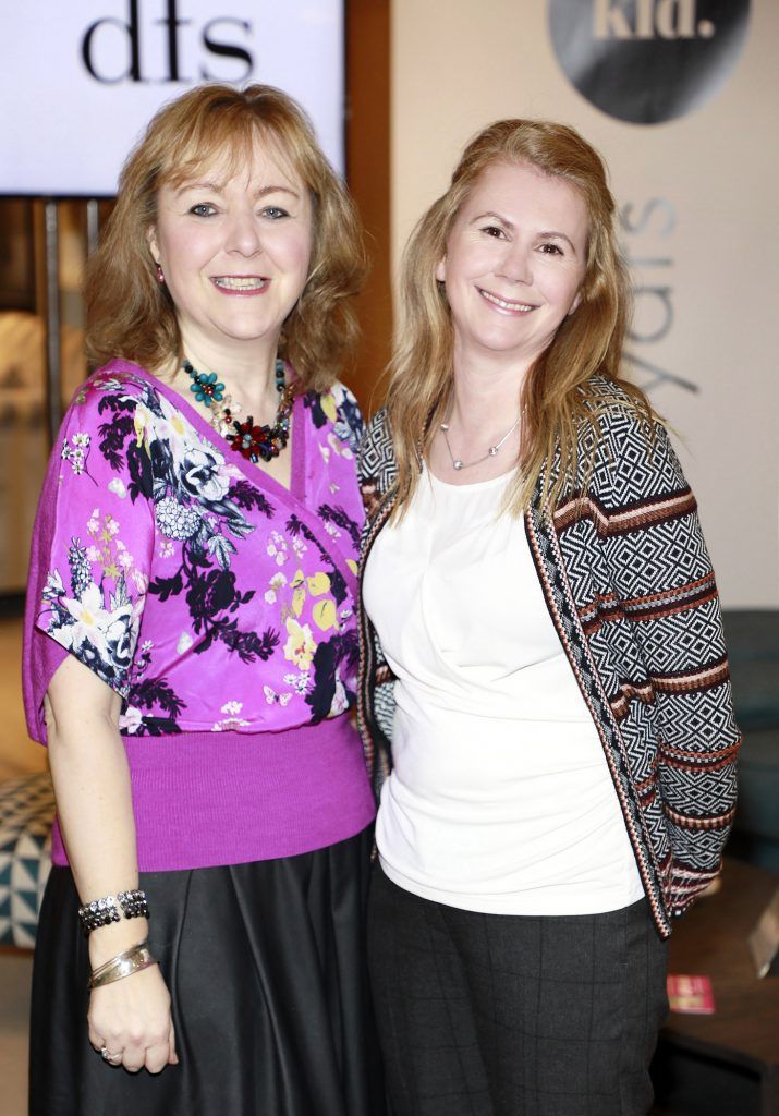 Niamh O'Carroll and Grainne Mooney at the DFS Design Evening in the DFS Carrickmines store, where they received designs tips from interiors expert Roisin Lafferty and her KLD team. Photo Kieran Harnett