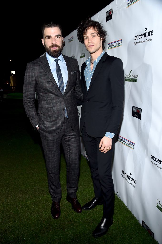 Honoree Zachary Quinto (L) and model Miles McMillan attend the 12th Annual US-Ireland Aliiance's Oscar Wilde Awards event at Bad Robot on February 23, 2017 in Santa Monica, California.  (Photo by Alberto E. Rodriguez/Getty Images for US-Ireland Alliance )