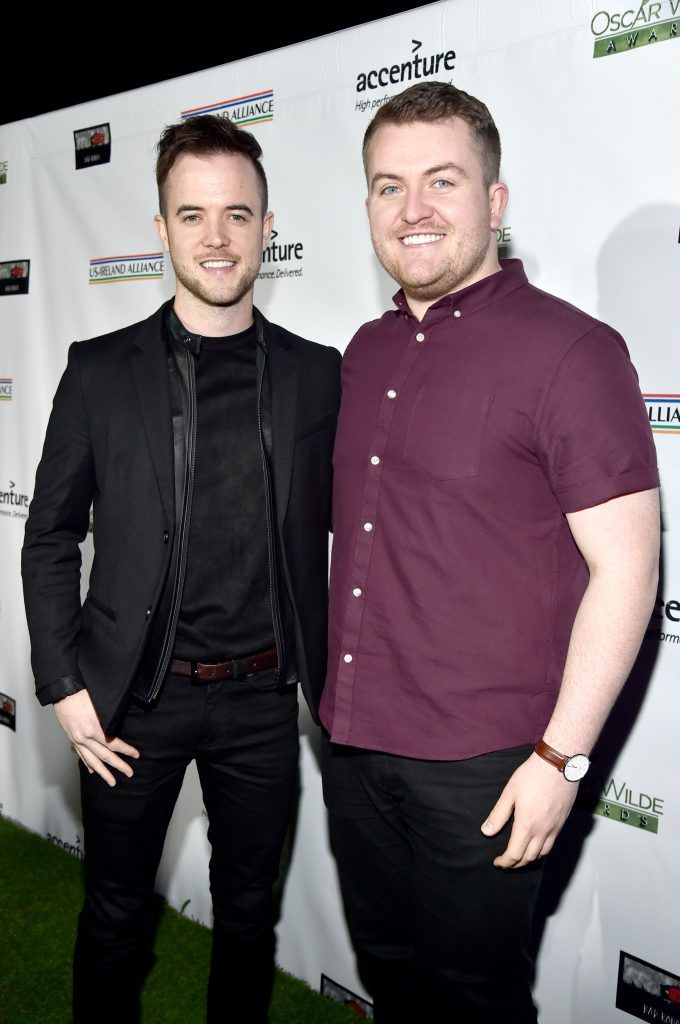 Performers Ronan Scolard (L) and Glenn Murphy attend the 12th Annual US-Ireland Aliiance's Oscar Wilde Awards event at Bad Robot on February 23, 2017 in Santa Monica, California.  (Photo by Alberto E. Rodriguez/Getty Images for US-Ireland Alliance )