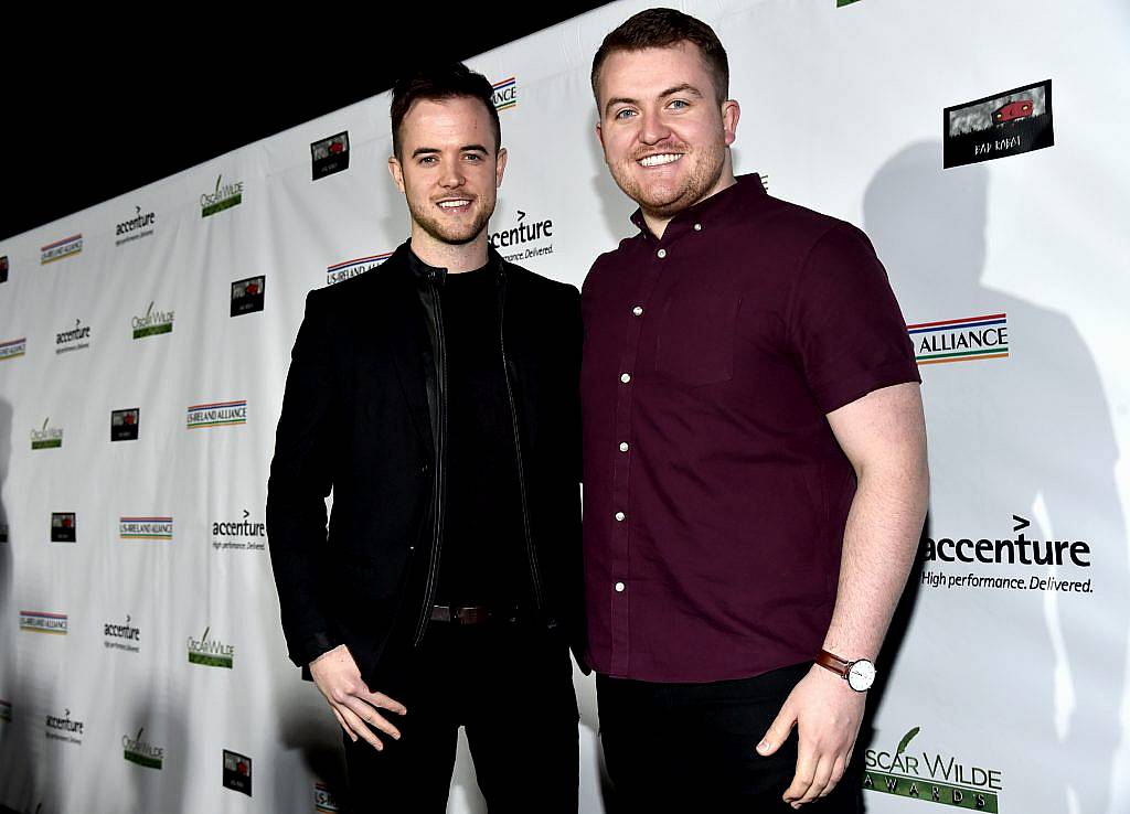 Performers Ronan Scolard (L) and Glenn Murphy attend the 12th Annual US-Ireland Aliiance's Oscar Wilde Awards event at Bad Robot on February 23, 2017 in Santa Monica, California.  (Photo by Alberto E. Rodriguez/Getty Images for US-Ireland Alliance )