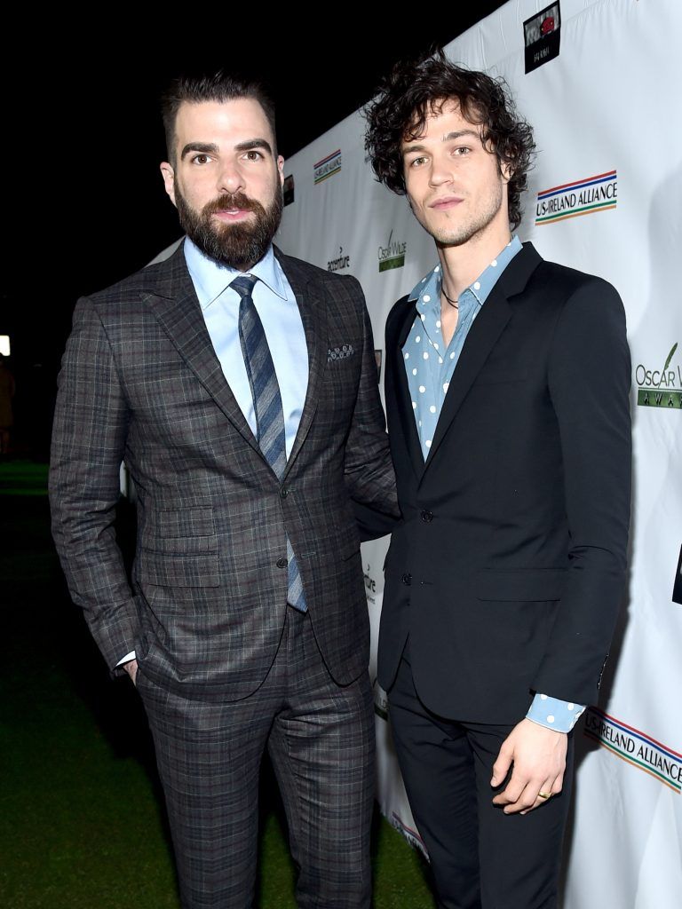 Honoree Zachary Quinto (L) and model Miles McMillan attend the 12th Annual US-Ireland Aliiance's Oscar Wilde Awards event at Bad Robot on February 23, 2017 in Santa Monica, California.  (Photo by Alberto E. Rodriguez/Getty Images for US-Ireland Alliance )