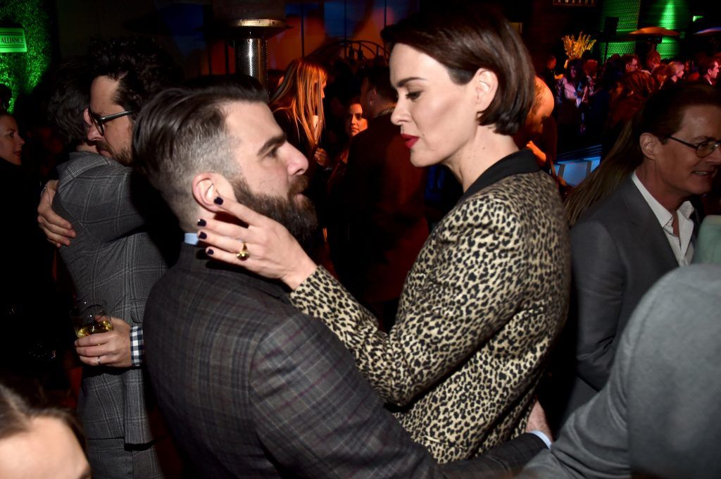 Honoree Zachary Quinto (L) and actress Sarah Paulson attend the 12th Annual US-Ireland Aliiance's Oscar Wilde Awards event at Bad Robot on February 23, 2017 in Santa Monica, California.  (Photo by Alberto E. Rodriguez/Getty Images for US-Ireland Alliance )