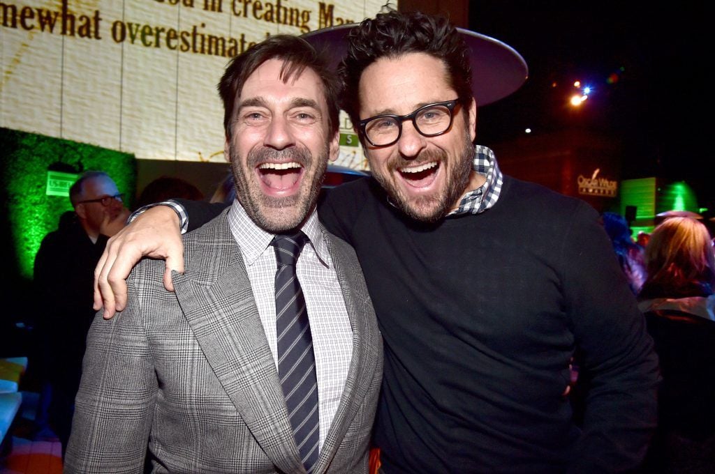Actor Jon Hamm (L) and director J.J. Abram attend the 12th Annual US-Ireland Aliiance's Oscar Wilde Awards event at Bad Robot on February 23, 2017 in Santa Monica, California.  (Photo by Alberto E. Rodriguez/Getty Images for US-Ireland Alliance )