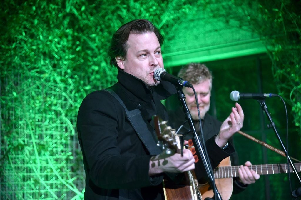 Musician Colin Devlin (L) and honoree Glen Hansard perform onstage during the 12th Annual US-Ireland Aliiance's Oscar Wilde Awards event at Bad Robot on February 23, 2017 in Santa Monica, California.  (Photo by Alberto E. Rodriguez/Getty Images for US-Ireland Alliance )