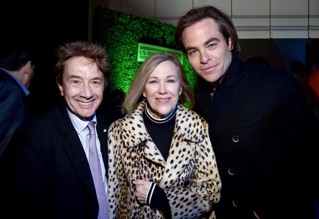 Honoree Martin Short, presenters Catherine O'Hara, and Chris Pine attend the 12th Annual US-Ireland Aliiance's Oscar Wilde Awards event at Bad Robot on February 23, 2017 in Santa Monica, California.  (Photo by Alberto E. Rodriguez/Getty Images for US-Ireland Alliance )