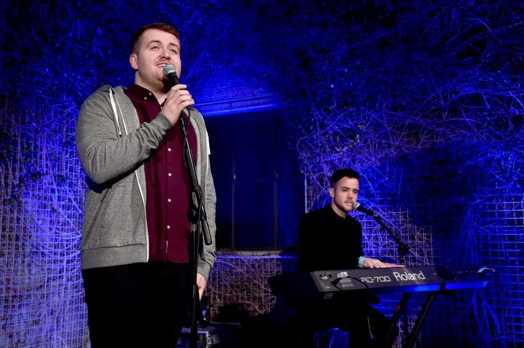 Musicians Glenn Murphy (L) and Ronan Scolard perform onstage during the 12th Annual US-Ireland Aliiance's Oscar Wilde Awards event at Bad Robot on February 23, 2017 in Santa Monica, California.  (Photo by Alberto E. Rodriguez/Getty Images for US-Ireland Alliance )